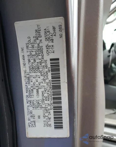 2004 Toyota Sequoia Sr5 из США, поврежденный, VIN 5TDBT44A64S209465